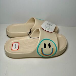 Wonder Nation Kids Slide Sandals Smiley Face Cream Squishy